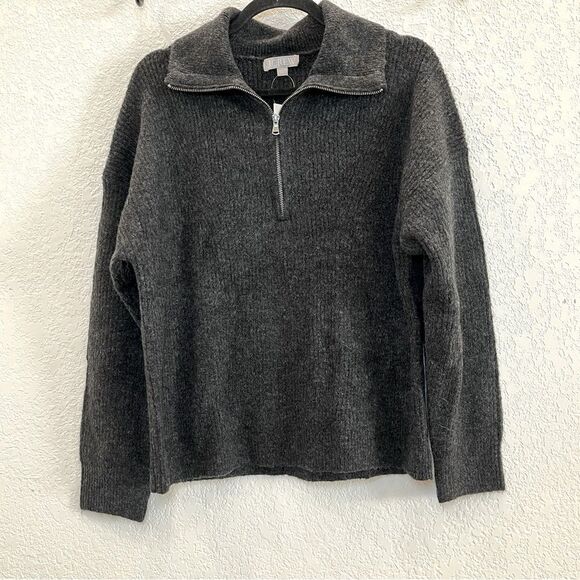 J. Crew Half Zip Stretch Merino Wool Sweater in Heather Charcoal NWT! size Large - Picture 2 of 13